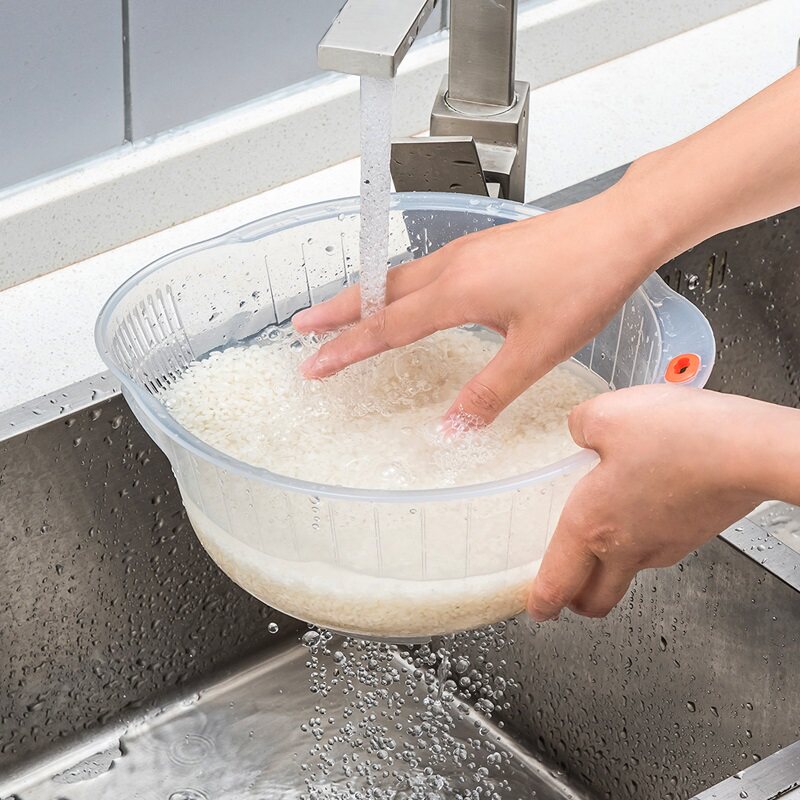 日本进口塑料淘米盆洗米篮子淘米箩厨房淘米器洗米筛洗菜盆沥水篮