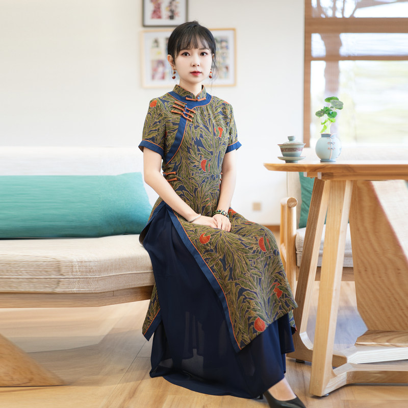 (今日10.7折)如意风奥黛旗袍改良年轻款民国复古中式夏季气质中国风女