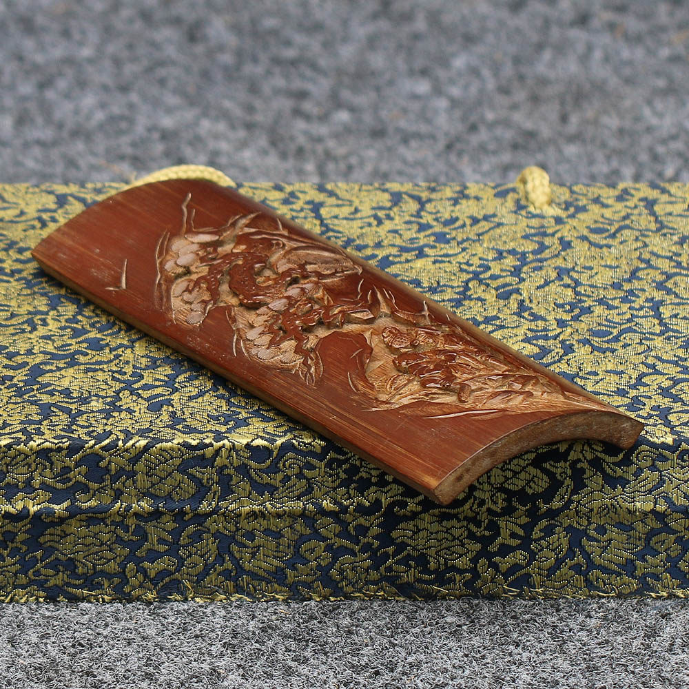 竹刻非遗传承人吴宝森精品陈年老竹《渔樵对语》笔搁