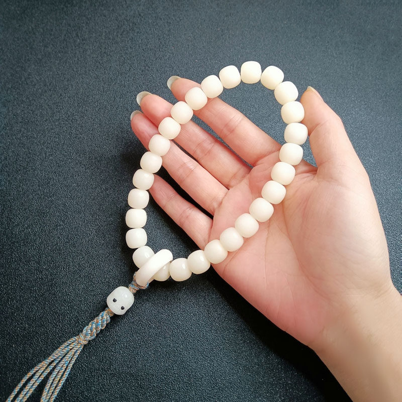 白玉菩提根手持跑环阿呆佛珠念珠女生文玩手串绕指柔黄白色菩提子