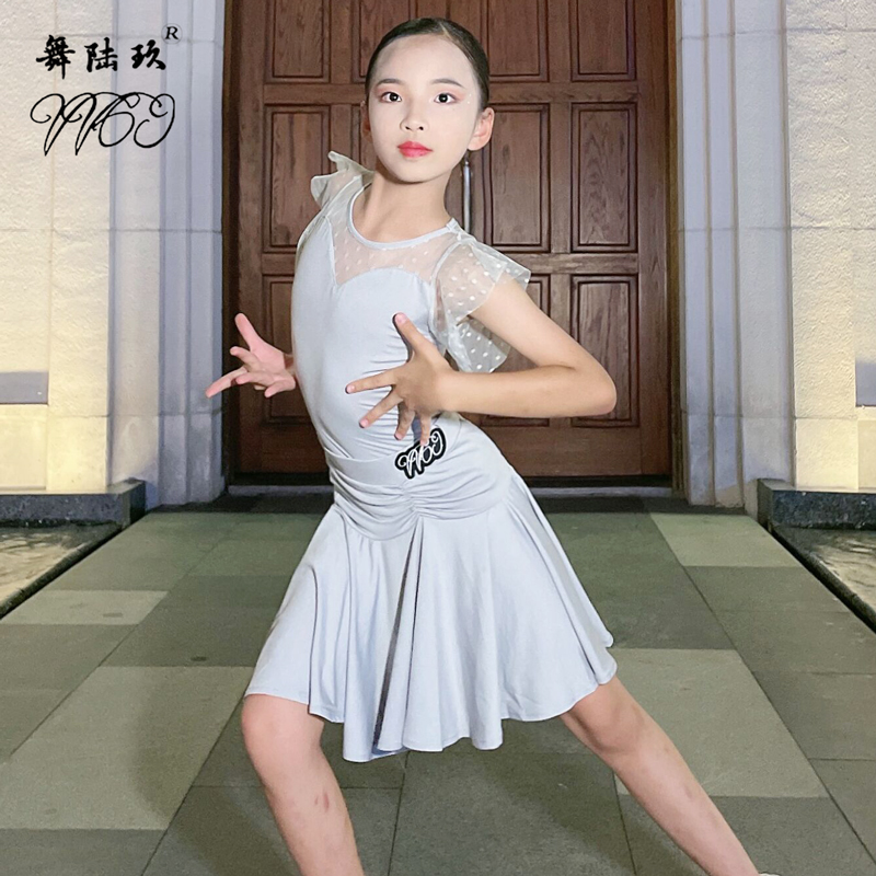 2023新款专业拉丁舞练功服女儿童训练演出舞蹈裙少儿练功服装春夏