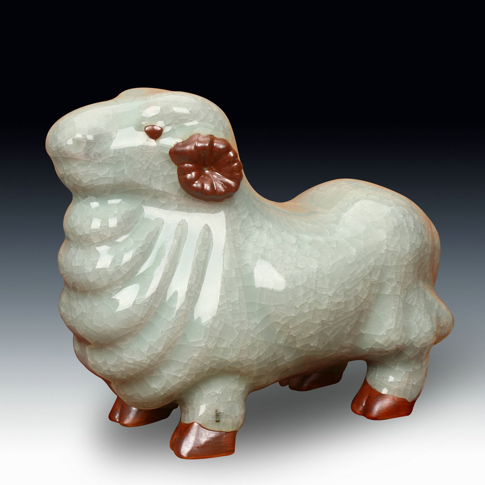 景德镇钧瓷仿古官窑冰片羊陶瓷花瓶釉面多变古朴自然造型独特破损包赔