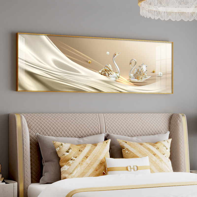 温馨天鹅主卧室床头背景墙装饰画简约现代挂画轻奢夫妻房间晶瓷画