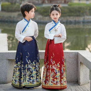 2024新款儿童马面裙套装合唱演出服男女童唐装国学汉服中国风夏季