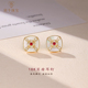 新款18k金贝母钻石耳钉原创设计简约时尚方形红宝石耳环情人节耳
