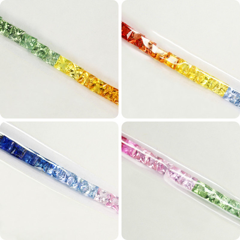 金彩珠宝蓝宝石天然彩虹条渐变色彩色手链项链18k定制镶嵌cht01