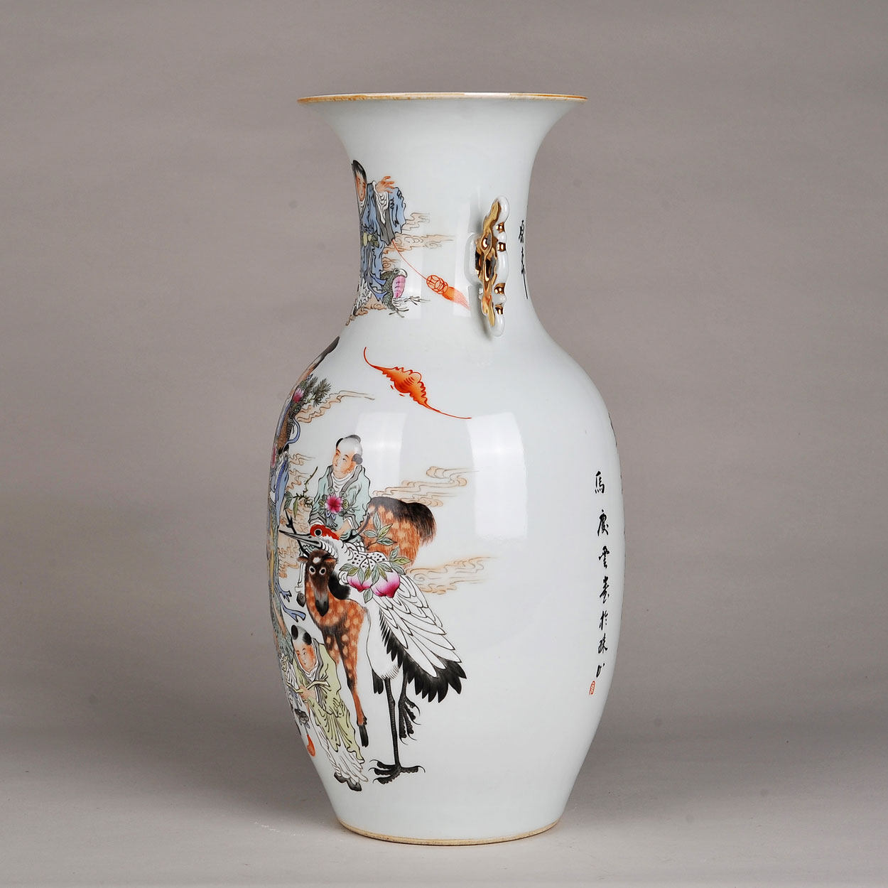 《麻姑献寿》名家马庆云作 艺术瓷厂郑旗生收藏