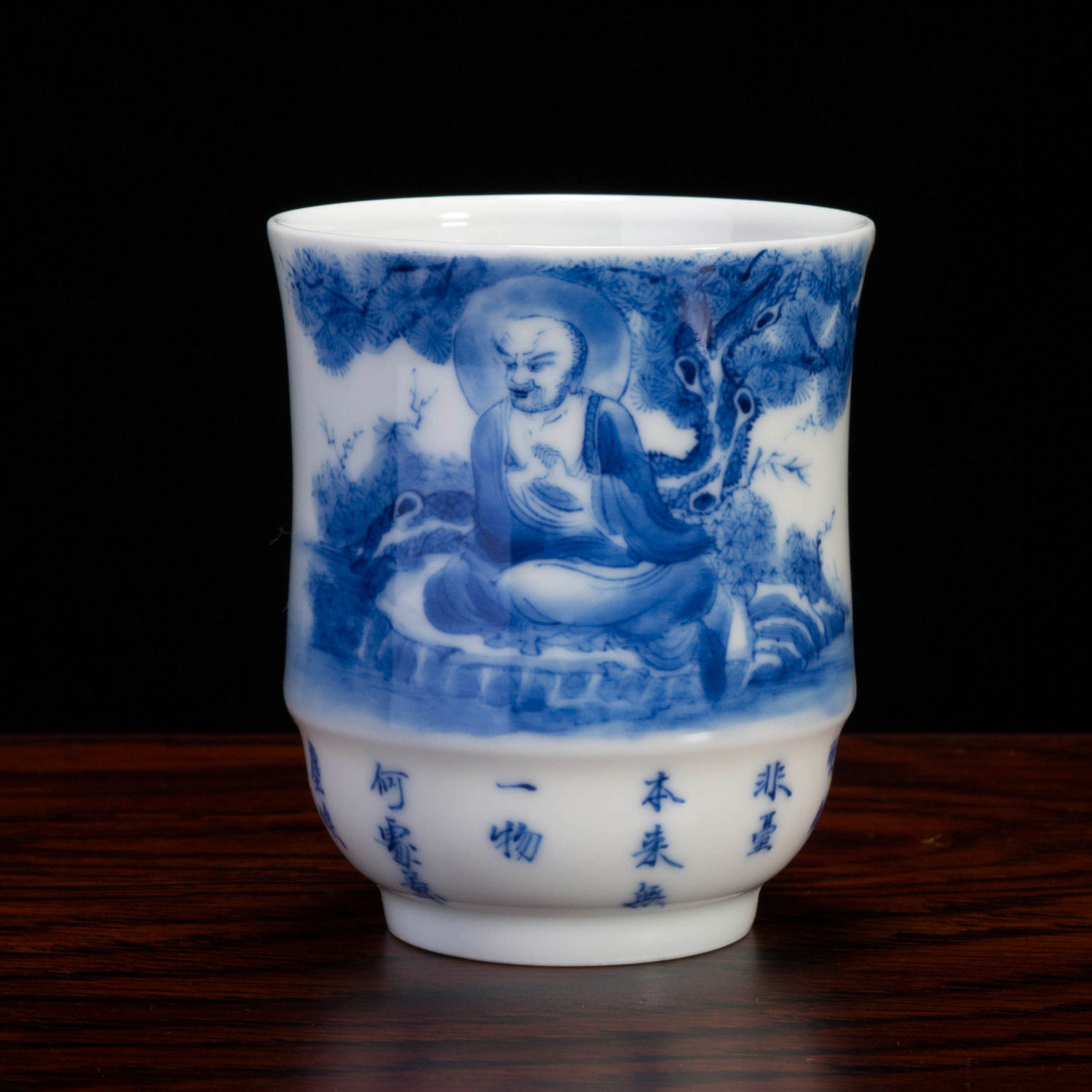 青花罗汉图品茗杯 景德镇老艺人刘秋香作