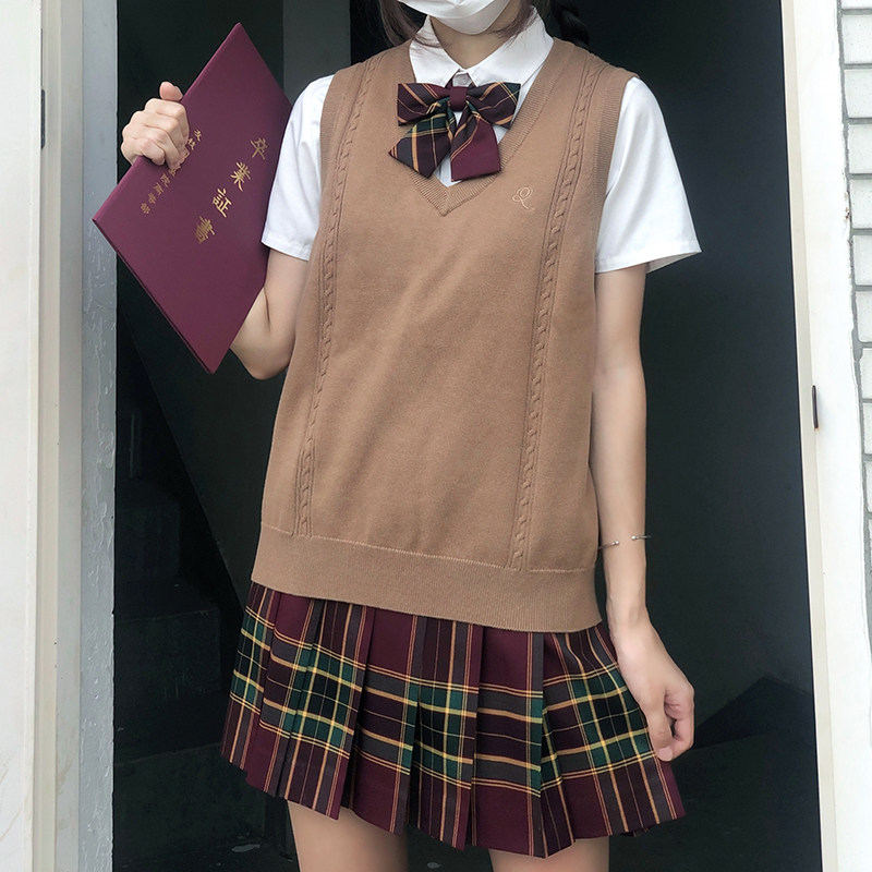 毛衣背心【千叶jk】千璃#原创jk制服日系刺绣毛衣女v领套头针织衫