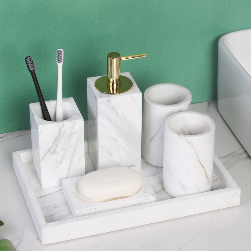 北欧大理石卫浴五件套卫生间洗手台托盘洗漱套装组合浴室轻奢用品