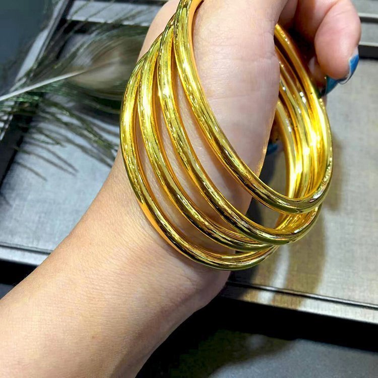 正品纯黄金手镯3d硬金光圈黄金手镯999足金女款显大光面圆条