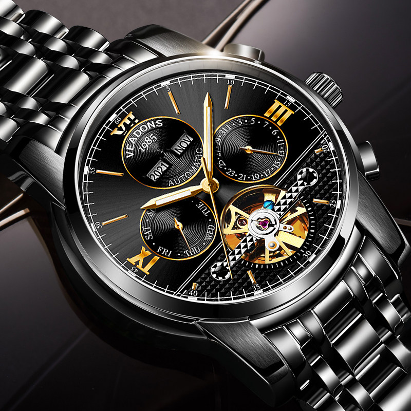 威顿/veadons正品全自动机械手表2021新款男士防水陀飞轮