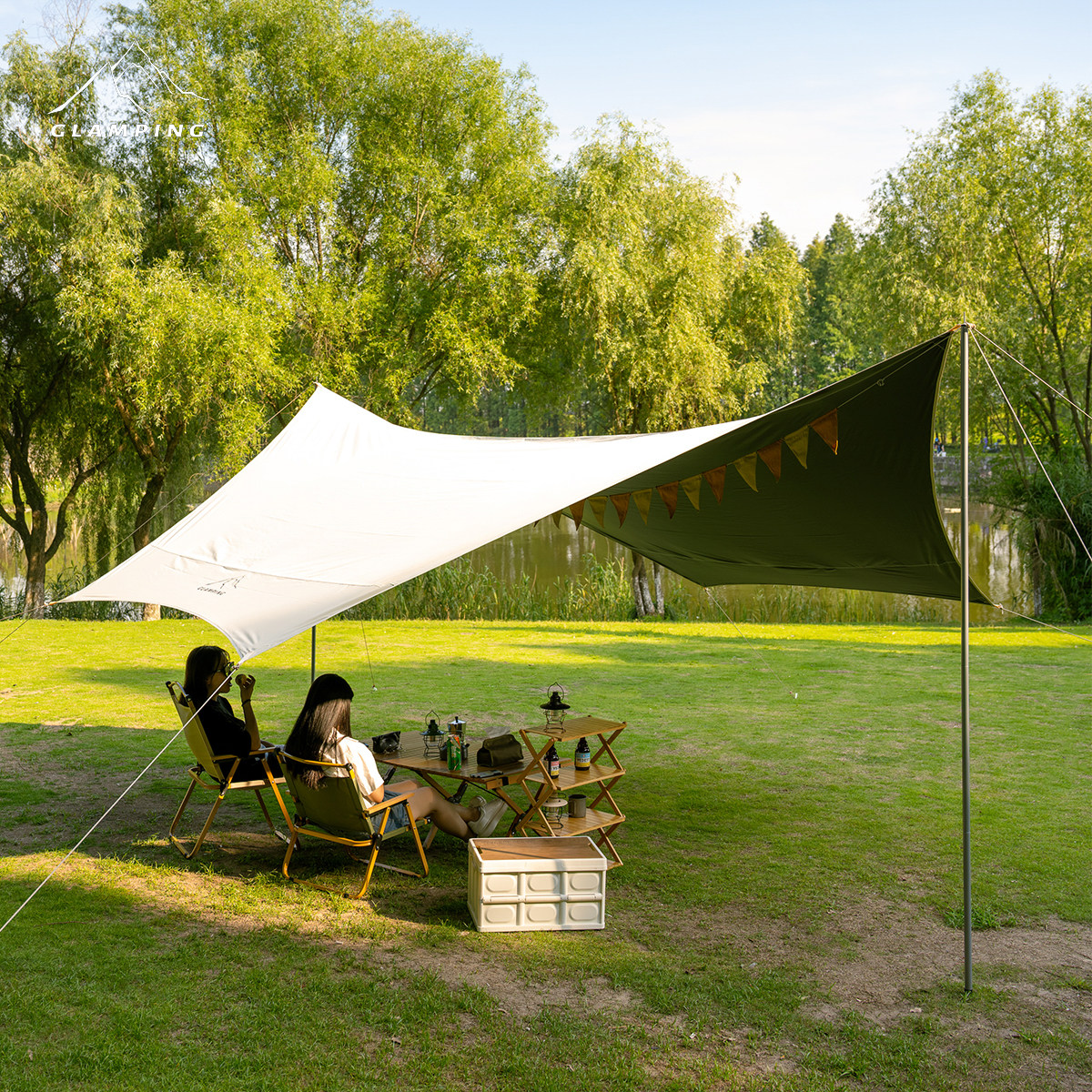 户外黑胶天幕帐篷露营野炊防雨黑胶涂层防晒遮阳轻便携超大牛津布