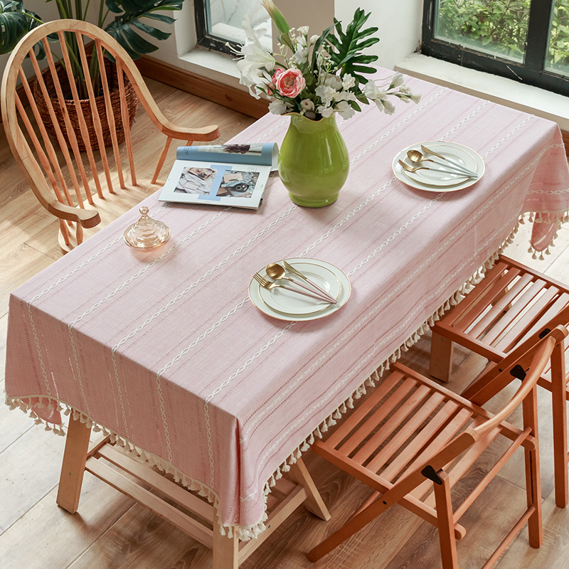 现代简约日系方桌桌布家用提花工艺餐桌布茶几文艺流苏桌布台布