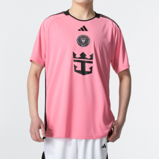 阿迪达斯粉色短袖男2024夏季新款足球训练运动服休闲宽松半袖T恤