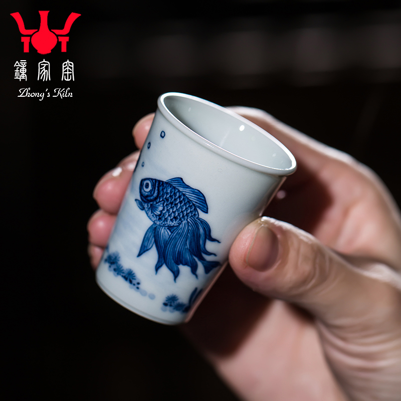 钟家窑陶瓷茶杯 景德镇柴窑青花手绘