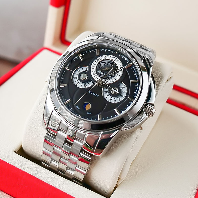瑞夫泰格rt精钢手表精英时尚商务休闲全景月相多功能石英表