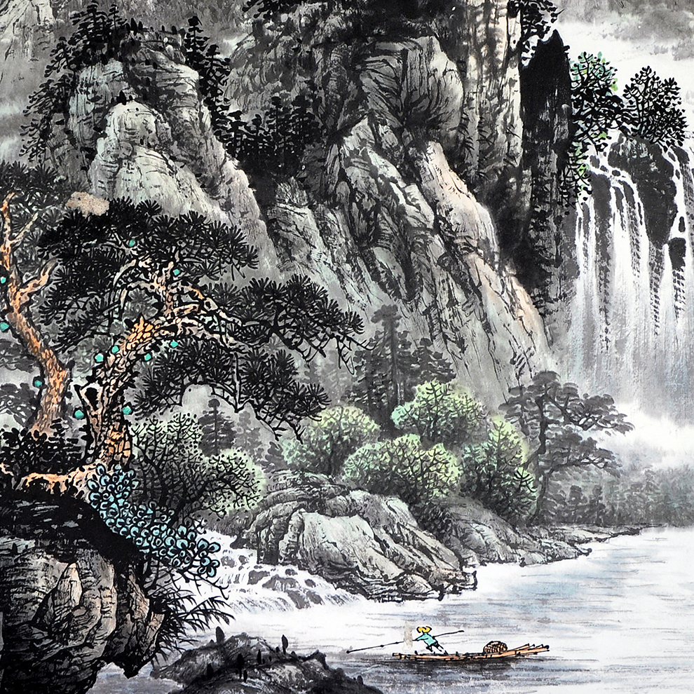 北京市美协会员许吉尔山水《春山飞瀑》