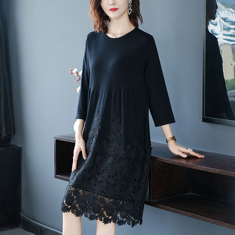 春大码胖mm宽松遮肚冰丝针织连衣裙适合胖人的裙子洋气显瘦打底衫