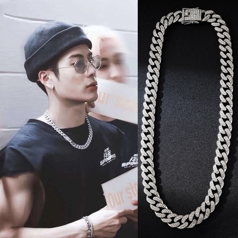 满钻古巴链锆石项链嘻哈hiphop王嘉尔同款ins欧美说唱街头粗学生