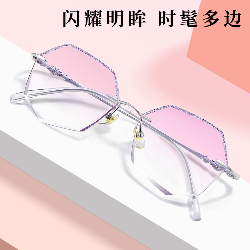 超轻纯钛无框近视眼镜女韩版潮可配度