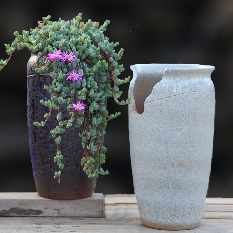 09新款缺口盆大口径多肉花盆老桩简约悬崖桩复古手工切口花盆绿植