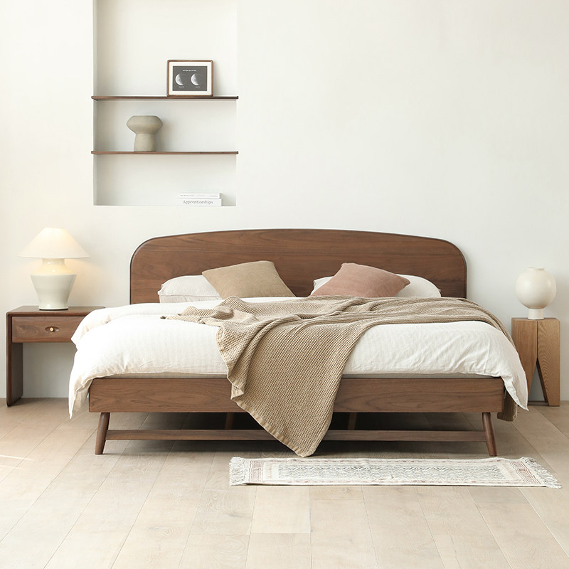 北美黑胡桃木床意式极简实木床主卧双人大床北欧卧室家具原木大床