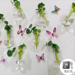 壁挂花瓶挂墙花瓶水培亚克力玻璃透明创意客厅墙上装饰花盆免打孔