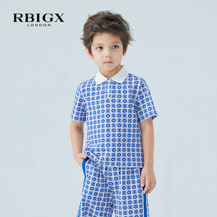 RBIGX瑞比克童装2024夏季新款字母满印儿童POLO衫男童套装短袖t恤