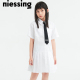 NIESSING/尼辛童装夏季新款女童学院风纯棉短袖衬衫百褶裙连衣裙