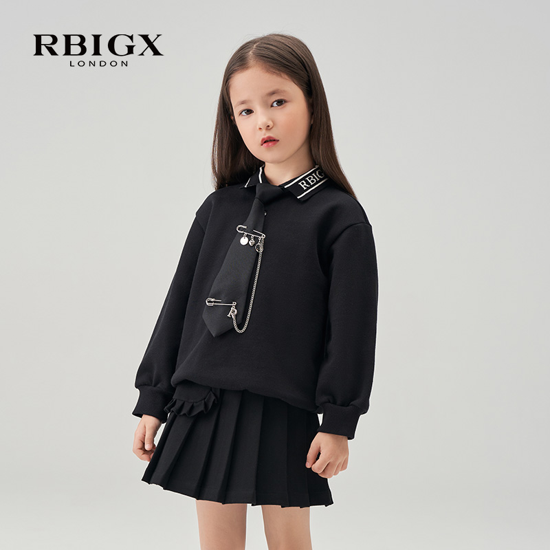 RBIGX瑞比克童装冬季新款潮流设计感男童女童纯棉系带领卫衣上衣