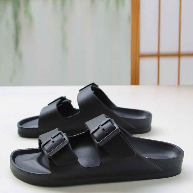进口泰国凉鞋女 夏季黑色户外休闲双带后空EVA舒适防滑沙滩凉拖鞋