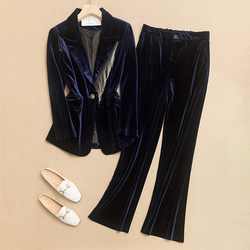 黑色金丝绒套装两件套