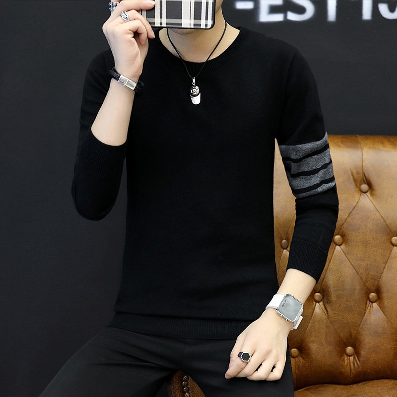 男士毛衣加絨加厚秋鼕季韓版潮流個性帥氣百搭打底針織衫圓領線衣