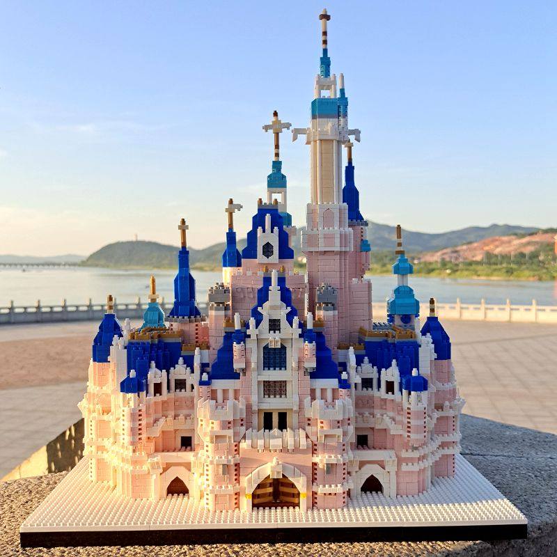 兼容乐高颗粒粉色迪士尼城堡建筑拼装积木高难度拼图玩具女孩礼物