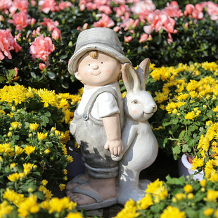 花园装饰 庭院 创意户外园艺摆件树脂工艺品兔子卡通人物小孩摆件