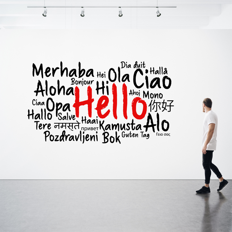 文字贴纸各国你好英文办公室公司商品橱窗hello软装墙贴