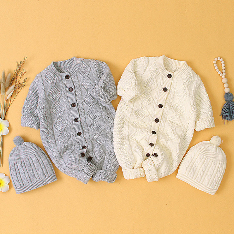 男婴儿春装毛衣针织衫连体衣开衫爬爬服女宝宝毛线哈衣服帽子薄款连身