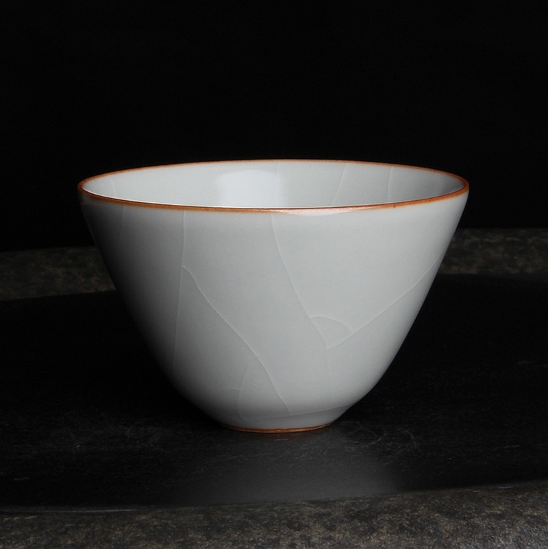 台湾柏采汝窑茶杯 冬青釉月白 柏采窑 br-156e 圆融杯 开片主人杯