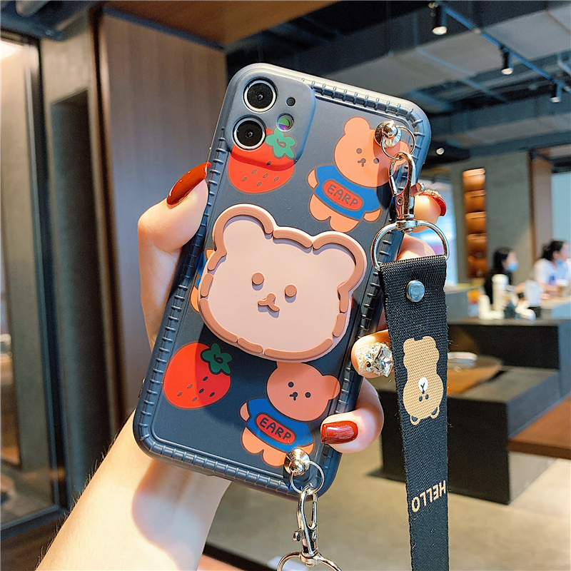 Cartoon bear iphone12 backpack messenger mobile phone shell cute female apple 1111promax three-dimensional bracket xs anti-fall soft shell xr full edging 8plus silicone 7p