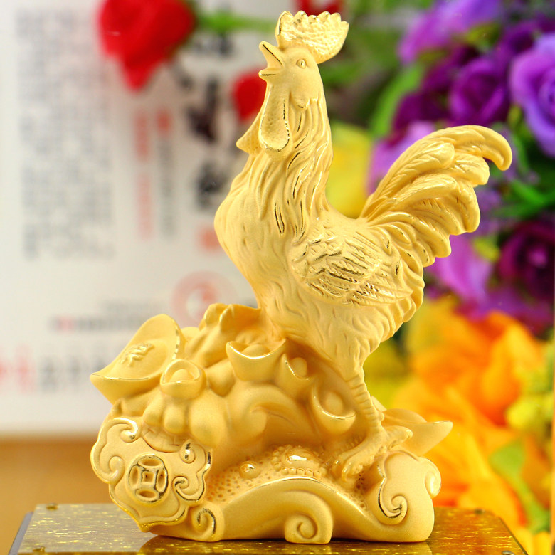 绒沙生肖金鸡摆件招财风水工艺品公司开业礼品鸡年贺岁创意吉祥物
