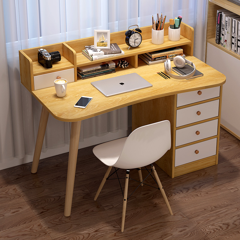 小书桌北欧风实木腿电脑桌简约家用学生写字桌子带抽屉简易学习桌
