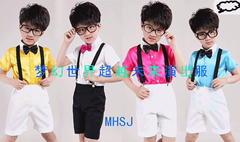 儿童背带裤演出服小学生幼儿园男童演出服装现代舞蹈服饰舞台短裤