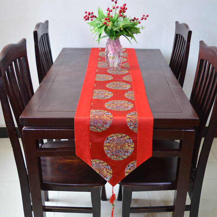 中式古典婚庆绸缎桌旗中国风餐桌布茶几布柜台装饰布艺床尾巾床旗