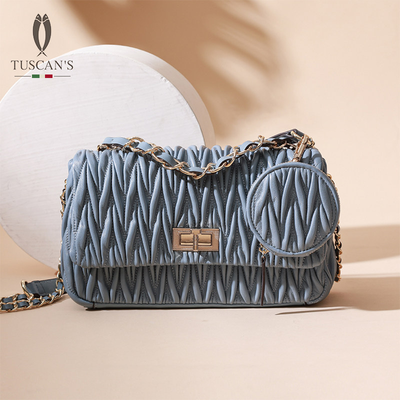 tuscans羊皮小香链条包通勤单肩包2021新款子母斜挎包真皮腋下包