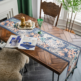 复古北欧轻奢中式现代风布艺桌旗长条桌布西餐厅长方形装饰布条