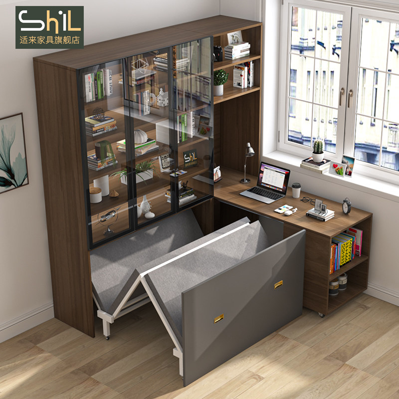 玻璃门书柜折叠床简约现代隐形折叠午休床小户型省空间定制书桌柜