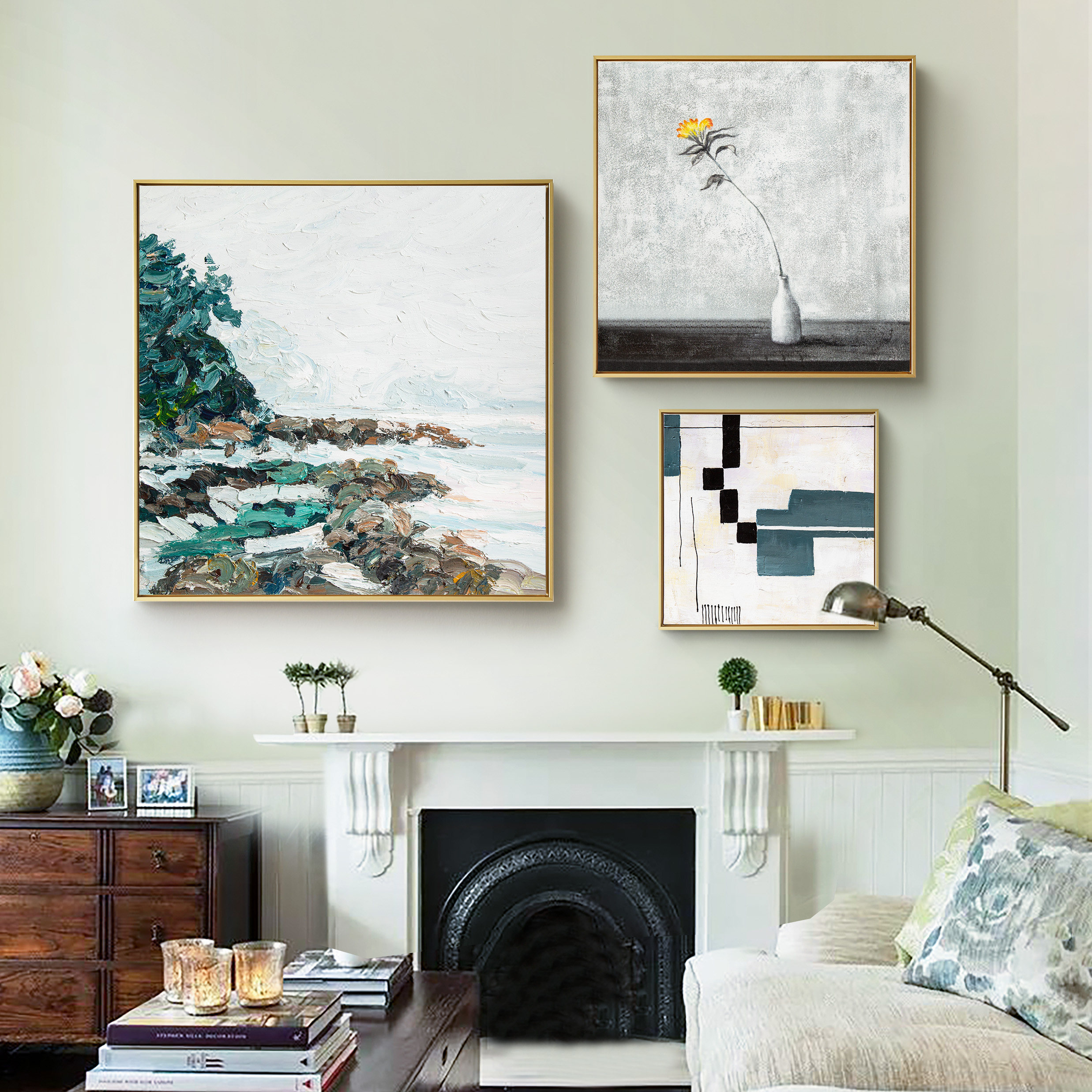 都多北欧纯手绘油画客厅美式轻奢组合装饰画抽象简约壁画餐厅挂画