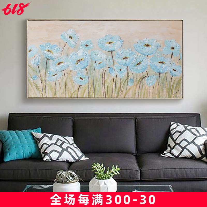 DUDUO More|Hand drawn Oil Painting Scenery a living room Decorative painting blue Flowers Background wall Hanging picture Original Oil Paintingin the Home accessories , Decorative painting , Painting category - from Buy2taobao.com to provide professional Taobao agent buy service