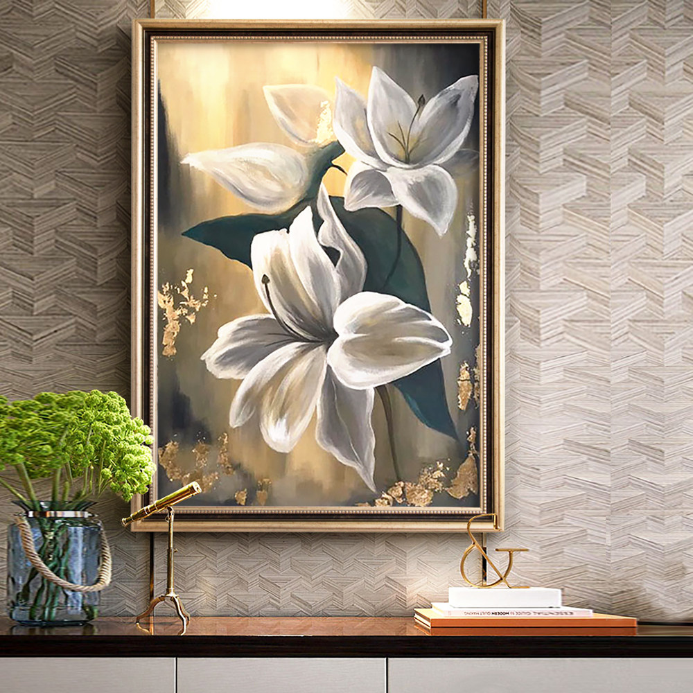 都多美式花卉纯手绘油画客厅餐厅玄关轻奢装饰画入户挂画壁画